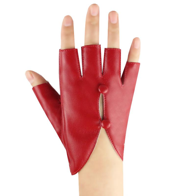 Dancing Leather Half Finger Gloves Ladies Four Seasons Chinese Performance Pole Dance Break Dance Nail Art Gloves