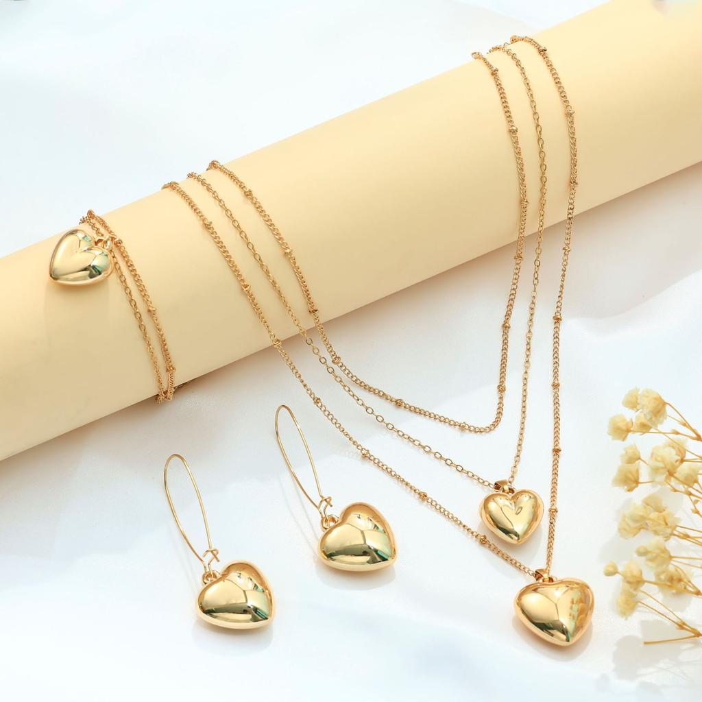 Stylish and simple gold love jewelry set ins blogger same commuting versatile necklace earrings bracelet