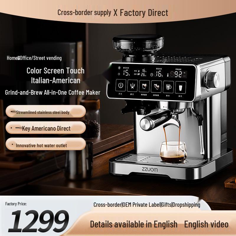 Smart Espresso Maker with Integrated Grinder and Steam Frother