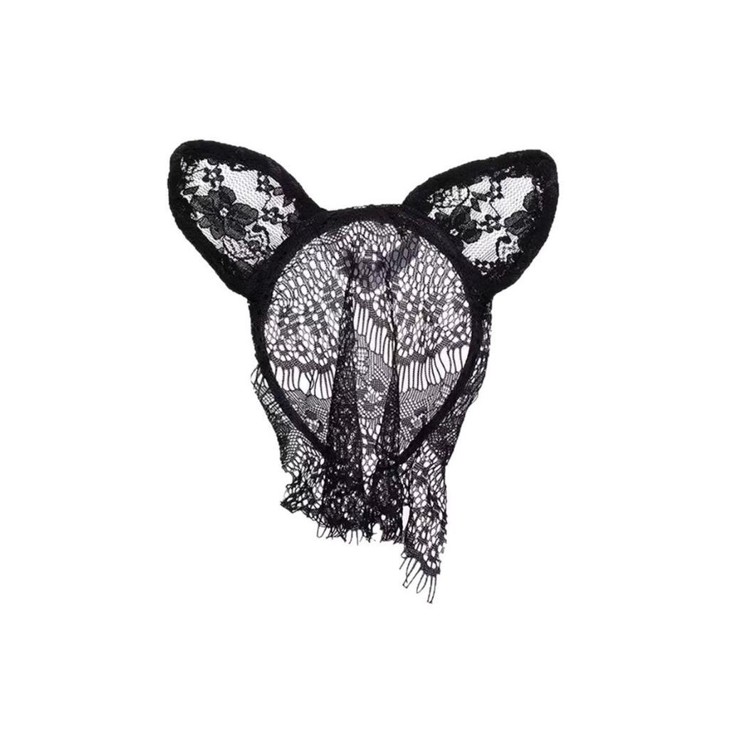 Halloween Bunny Ear Lace Eye Mask Veil - Sexy Animal Ear Headdress & Hair Accessories for Women