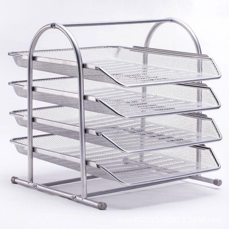 Four Layer Metal Mesh Office File Rack Desktop Organizer
