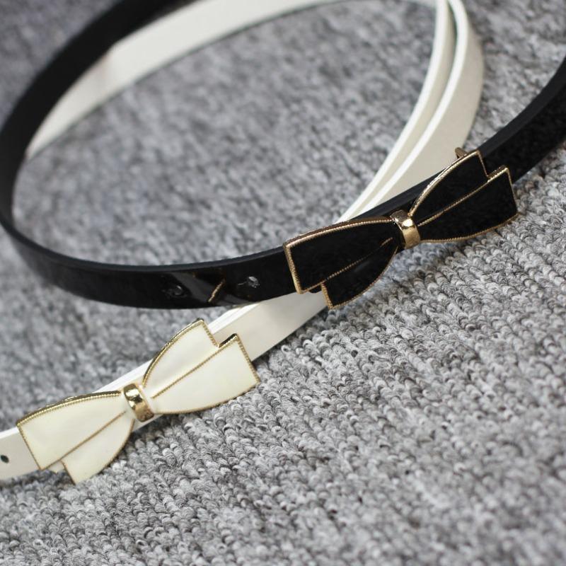 Korean-Style Fashionable Bow Buckle Sweet Patent Leather Women’s Slim Belt – Versatile Thin Belt for Long Tops and Dresses