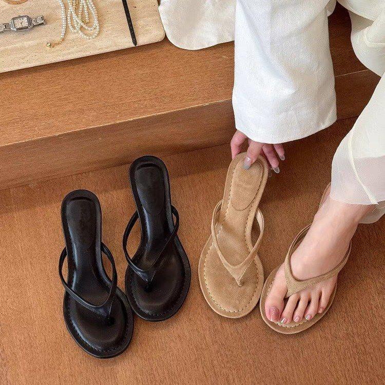 Fashion Fashion Thin Heels Slippers Women Round Clip Toe Slides Sandals Summer Flip Flops Female Shoes Mules Slides