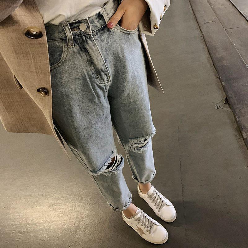 2020 Women s High-Waisted Ripped Straight Jeans - Korean Style, Slimming & Versatile Cropped Pants M