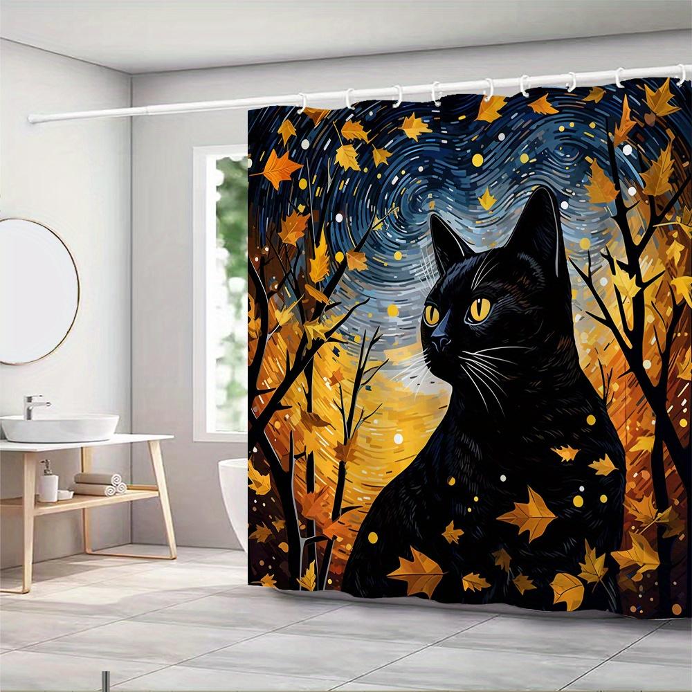 Starry Night Cat Waterproof Mildew-Resistant Shower Curtain - Artistic Design for a Cozy Bathroom Décor Experience