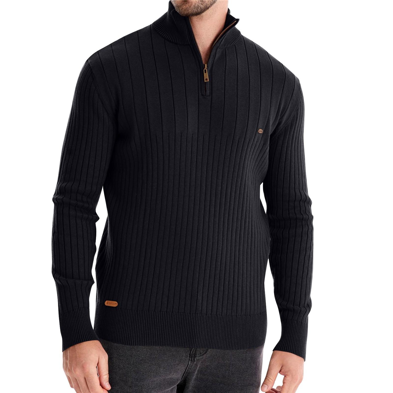 

Мужской зимний однотонный трикотажный топ с воротником-стойкой и полумолнией, облегающий покрой, с длинным рукавом XXL чёрный