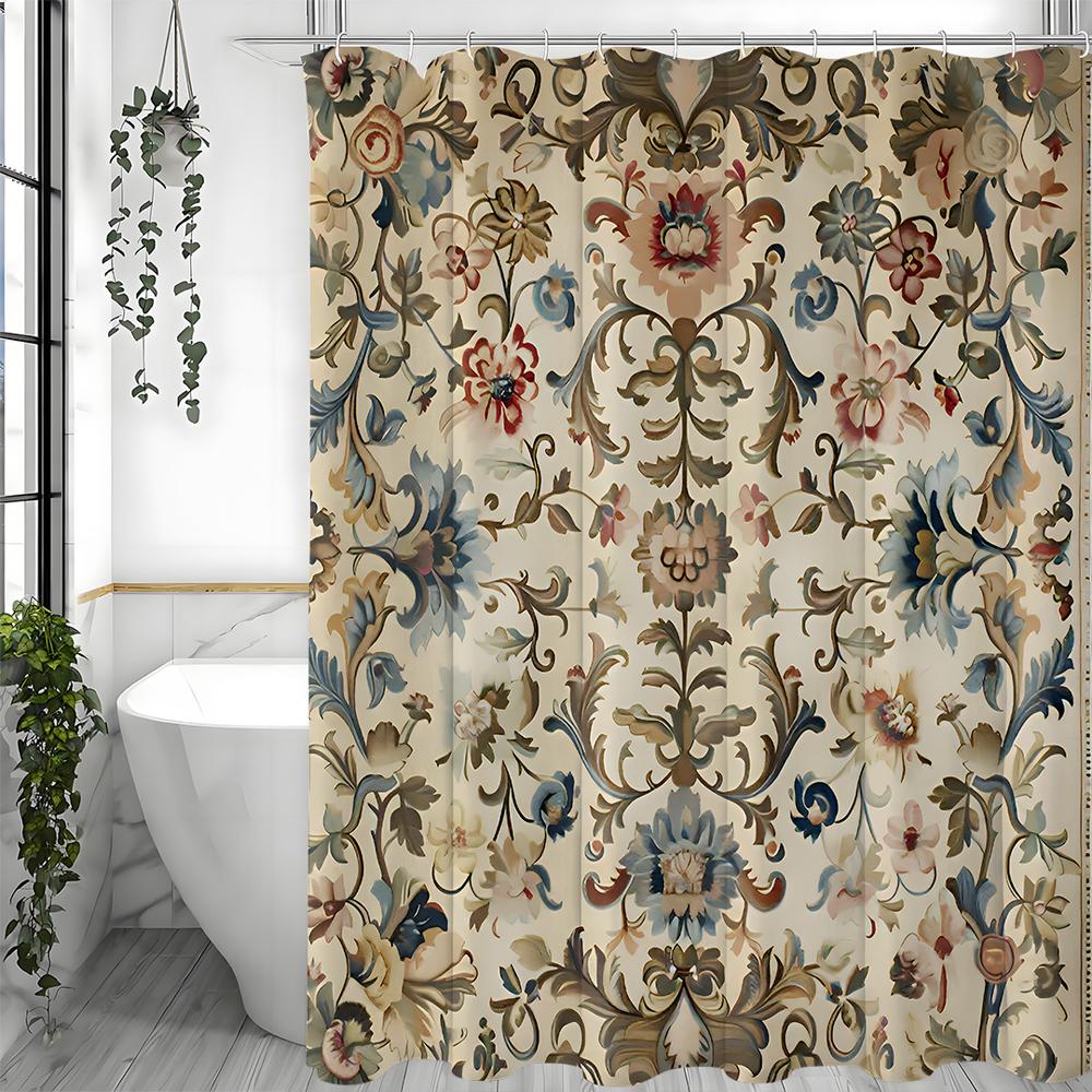 

Занавеска для душа в европейском стиле с натуральным цветочным рисунком, декоративная занавеска для ванной, водонепроницаемая занавеска для душа с крючками 90*180cm