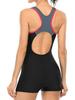 Women's One-Piece Conservative Square Leg Spliced Swimsuit: Stylish European & American Swimwear