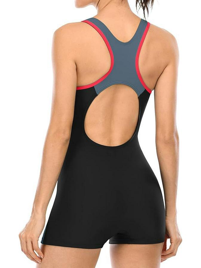 Women's One-Piece Conservative Square Leg Spliced Swimsuit: Stylish European & American Swimwear