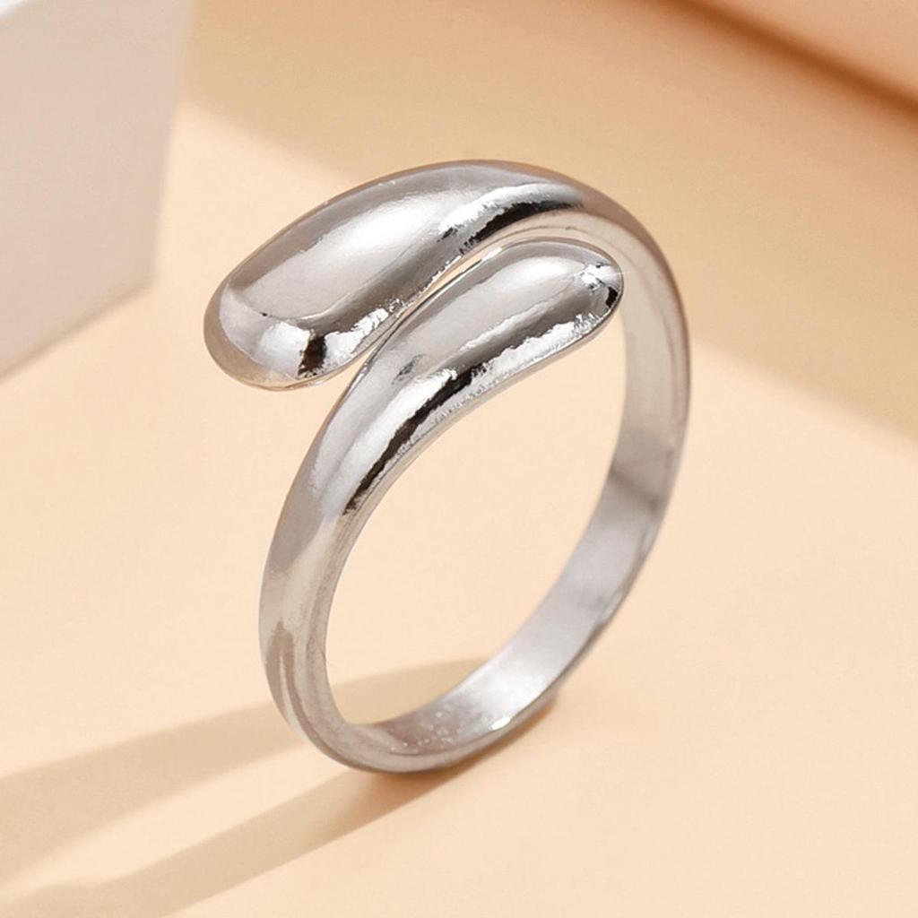 Gold Plated Stainless Steel Adjustable Water Drop Open Ring for Women