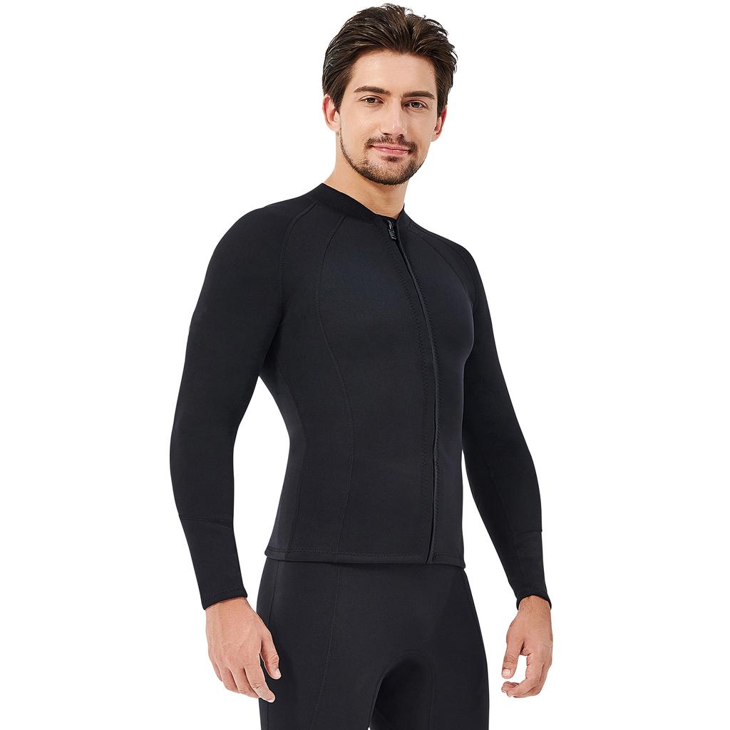 2mm Neoprene Men Women Diving Top with Front Zipper Wetsuits Jacket Long Sleeves Wetsuit Top for Snorkeling Scuba Diving Surfing Water Sports Swimming