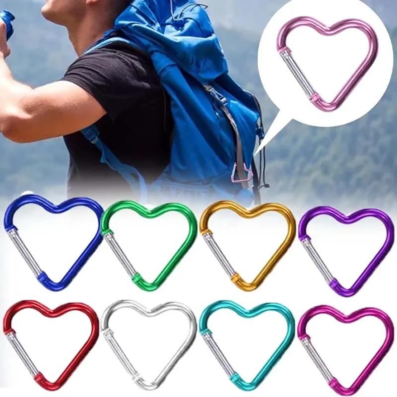 10-50PCS Heart Shaped Carabiner Aluminum Alloy Clip for Backpack Water Bottle Keychain Outdoor Hiking Climbing Accessories