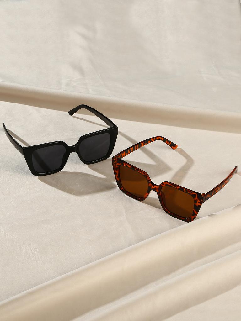2 Stück Modische Brille mit quadratischem Rahmen, Schickes Schwarz, Schildpatt-Muster-Design, Modisches Outfit, Weihnachtsgeschenke