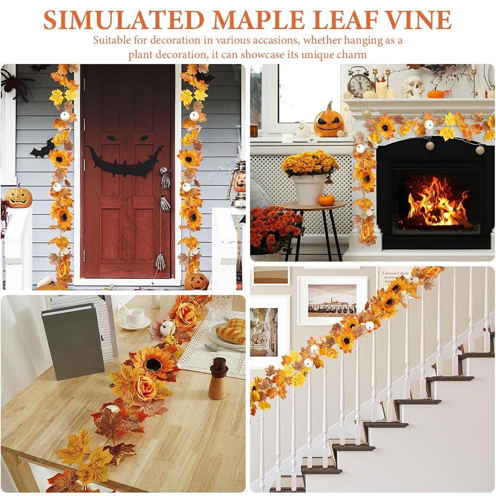 Ghirlandă de Arțari de Toamnă Frunze Dovleac cu Fructe de Pădure, 2M/6.5FT Viță de Vie Agățătoare cu Frunziș Artificial de Toamnă pentru Casă, Ziua Recunoștinței, Halloween