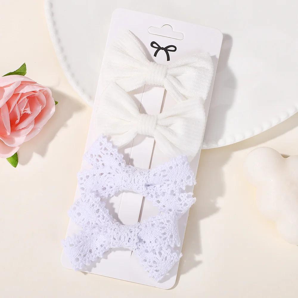 

BABY BOWS 4Pcs/lot Sweet Bowknot Hair Clip for Girls Lace Side Bangs Hairgripes Gift Headwear Set Boutique Kids Barrette