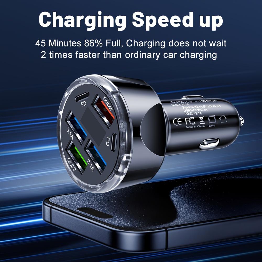 6-Port 100W Car Charger, Multi USB Fast Charging with LED Display