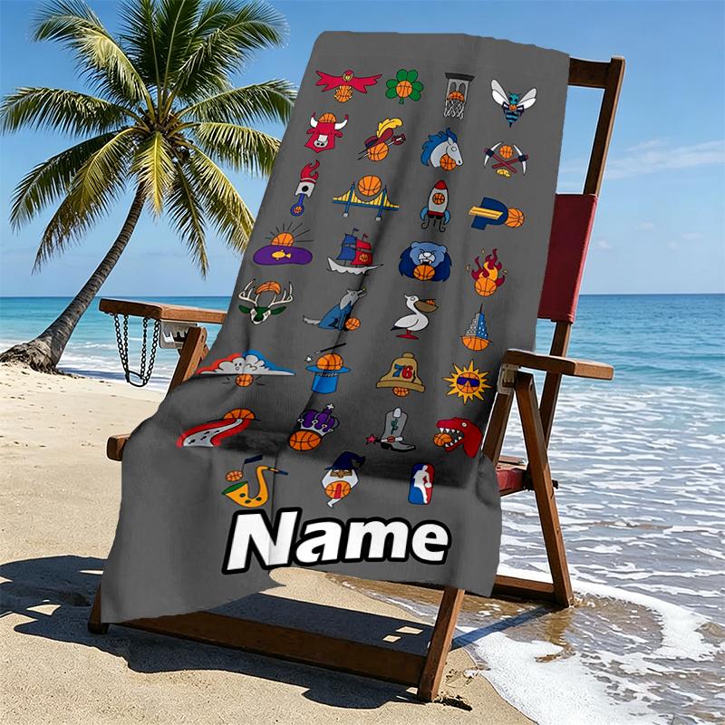 Custom Name Personalized basketball Print Beach Towel, for Trip Camping Beach Party Home Decor, Birthday Gift for Family & Friends
