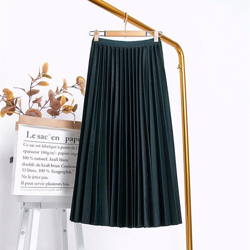 Elegant A Line Pleated Skirt Spring Summer Long Skirt Women Casual High Waisted Maxi Skirts EMA