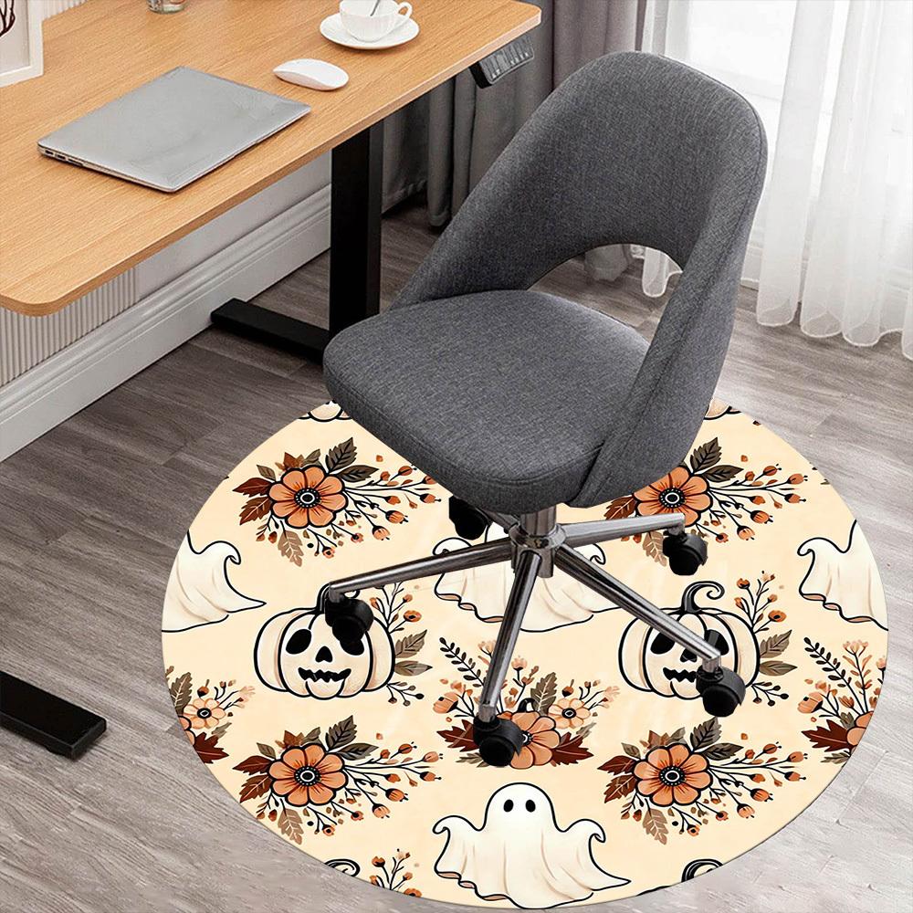1pc Ghost Pumpkin Round Chair Mat Area Rug - Non-Slip, Floor Mat for Office, Bedroom, and Indoor Decor -1002189