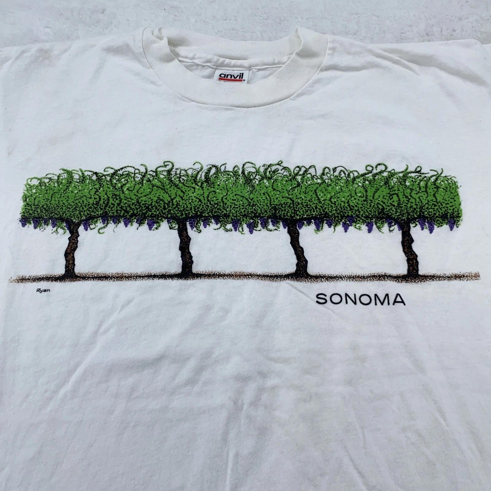 

Винтажная рубашка Sonoma Мужская Размер L Белая Графический рисунок Виноградная лоза Виноградник Вино 90-е M