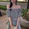 New ArrivalS Open Run Women S Floral Off Shoulder Puff blouSe Short Sleeve