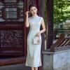 Embroidery White Sleeveless National Style New Chinese Style Suzhou Long Cheongsam Improved Young 1011 New Women's High Sense
