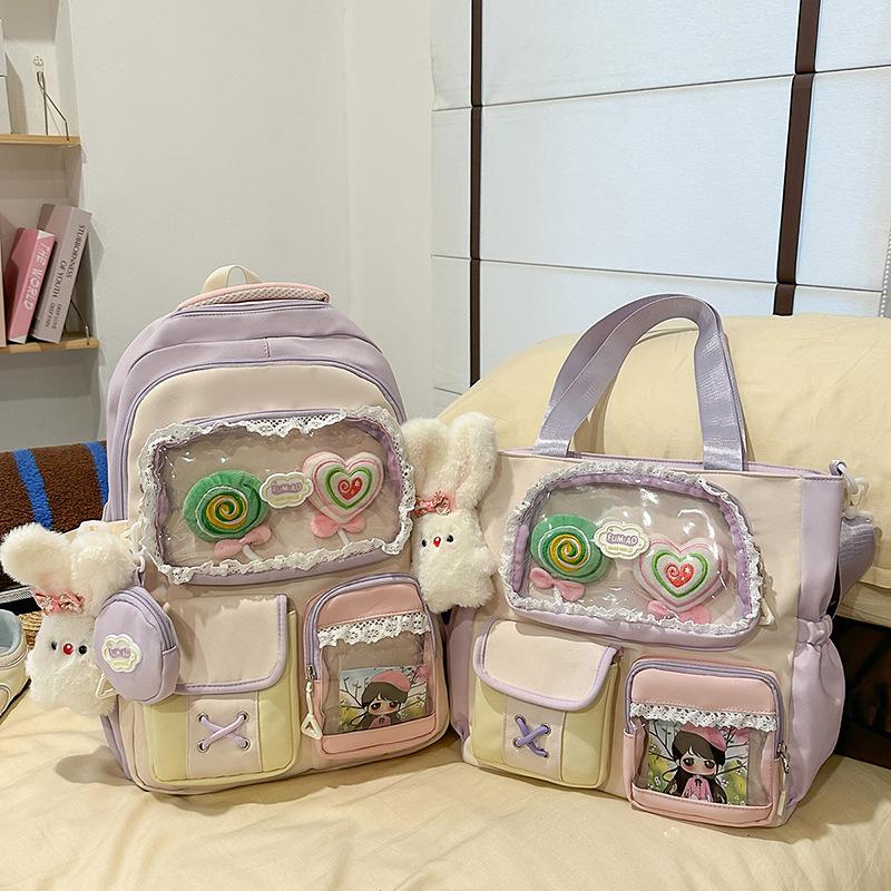 High value dopamine sweet contrasting color girl heart backpack college wind junior high school students multi-compartment backpack