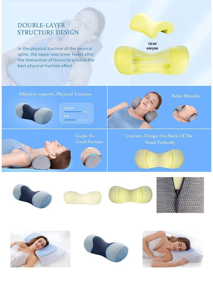 Cross-Border Memory Foam Cervical Pillow with Reverse Bow Stretching and Pure Cotton Cover - Portable Neck Support Pillow
