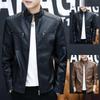 Men's Slim Fit PU Leather Jacket - Spring/Autumn Korean Style Stand Collar Outerwear