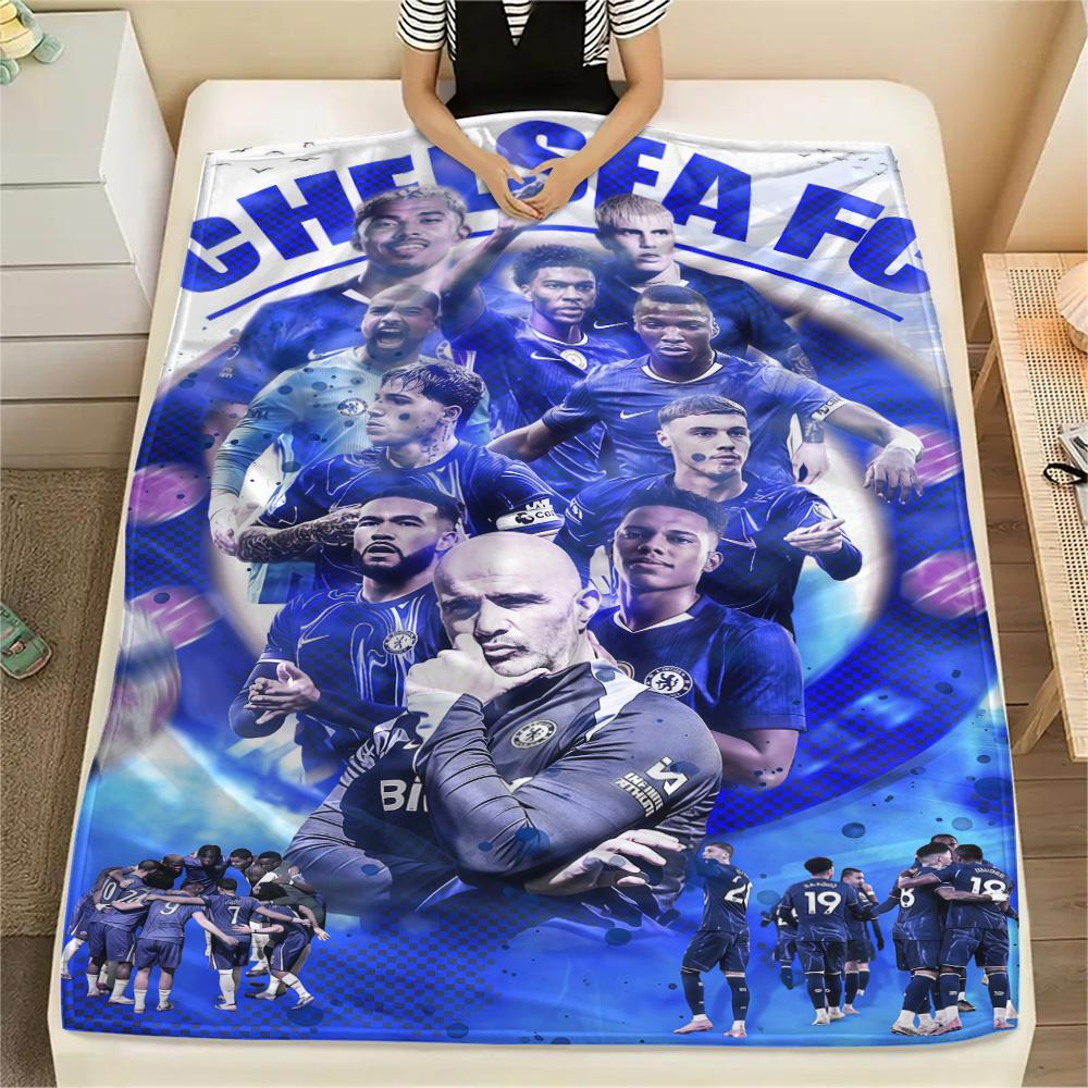 Chelsea FC Football Print FlAannel Blanket, High Quality Comfortable for All Seasons, Home Decor, Warmth and Comfort