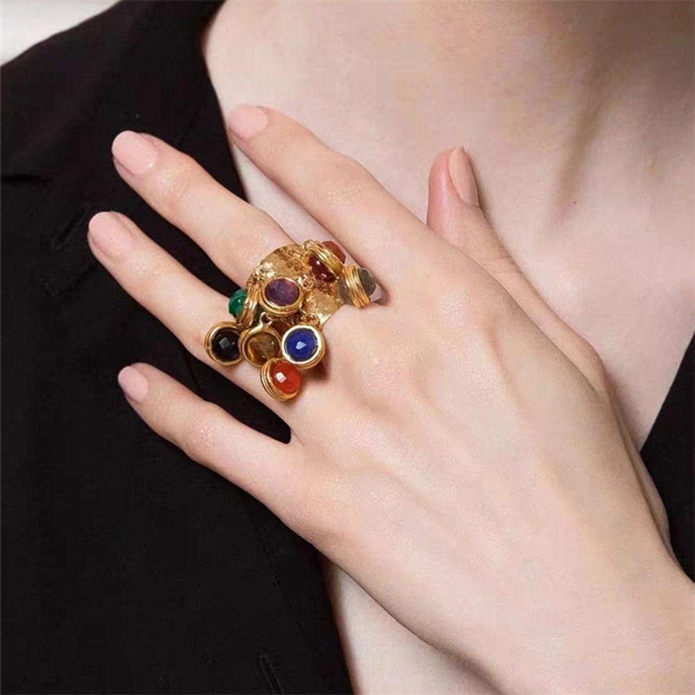 Adjustable Fringe Open Ring Vintage Exaggerated Ring Unique Colorful Bead Rings  Banquet