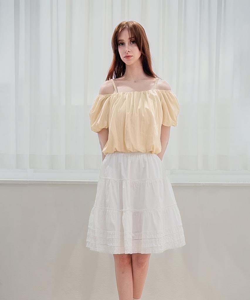 Keulleiseu Puff Sleeve Short Sleeve Crop Blouse_Cream
