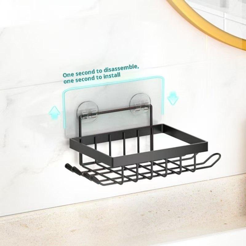 Iron Soap Rack, Punch-Free Soap Box, Bathroom Storage Organizer With Shaver Holder & Shower Hook For Space Saving