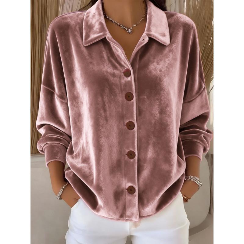 IHUASU Women's Fashion Casual Solid Color Print Long Sleeve POLO Neck Blouses & Shirts International Design