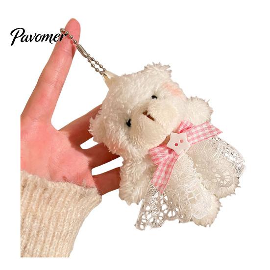 Healing Style Plush Toy Bear Charm Keychain, Cute Puppy Bag with Keychain Pendant Crocheted Accessories, Stuffed Animal for Women Girls Backpack Skin