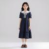 Girls' Summer Fashion Dress - Doll Collar Short Sleeve Midi Princess Style