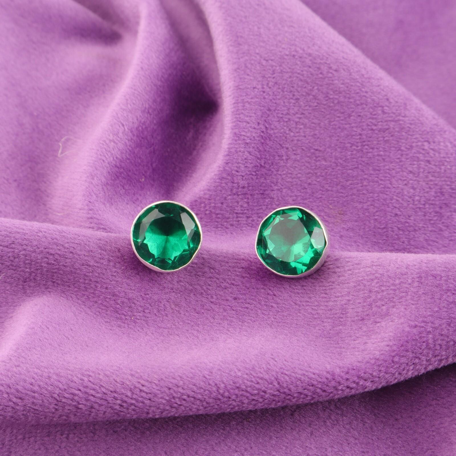 

Green Emerald Gemstone 925 Silver Handmade New Drop May Birth Wife Gift Earrings EE-150-11