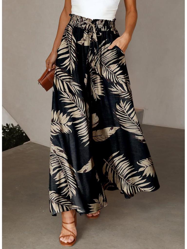 European & American Style Women's Printed Wide-Leg Casual Pants