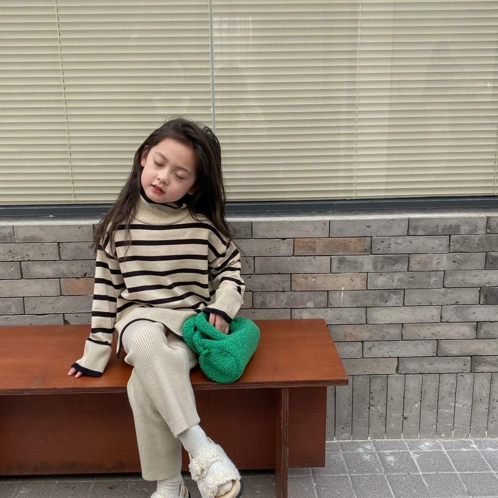 Girls' Set Autumn and Winter Baby High Neck Sweater Suit Girls' Clothing Set Children's Pullover Sweater Pants Two Piece Set