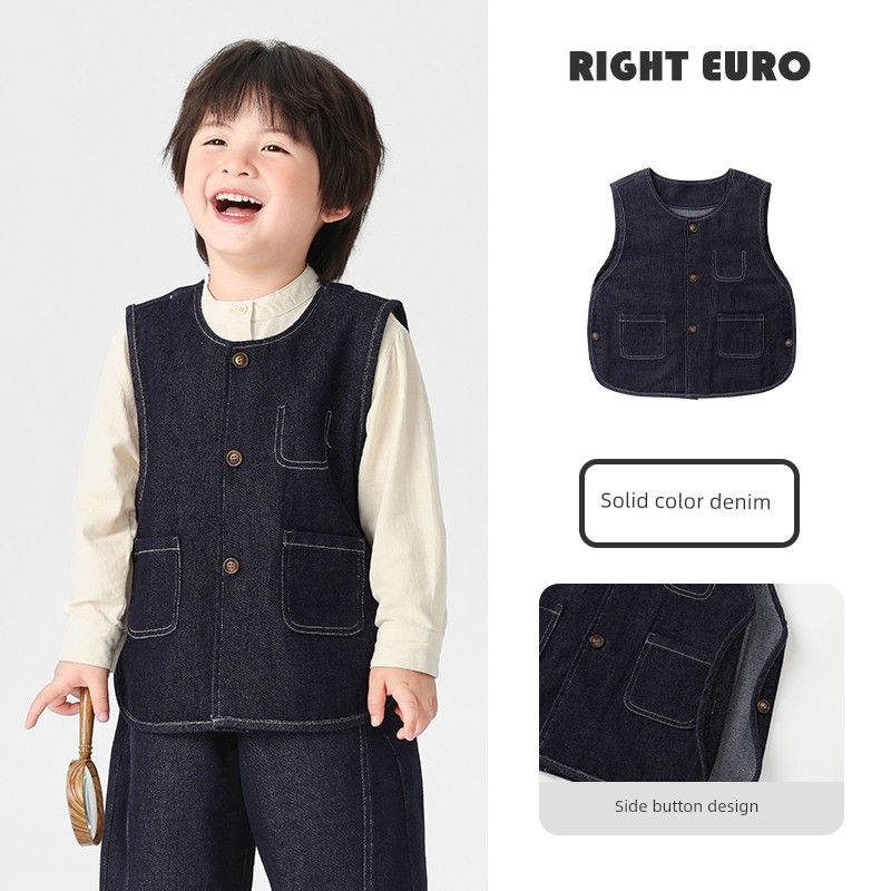 Right European Style Boys  Denim Vest 2026 Spring and Autumn New Children s Clothing Baby Spring and Autumn Top Trendy