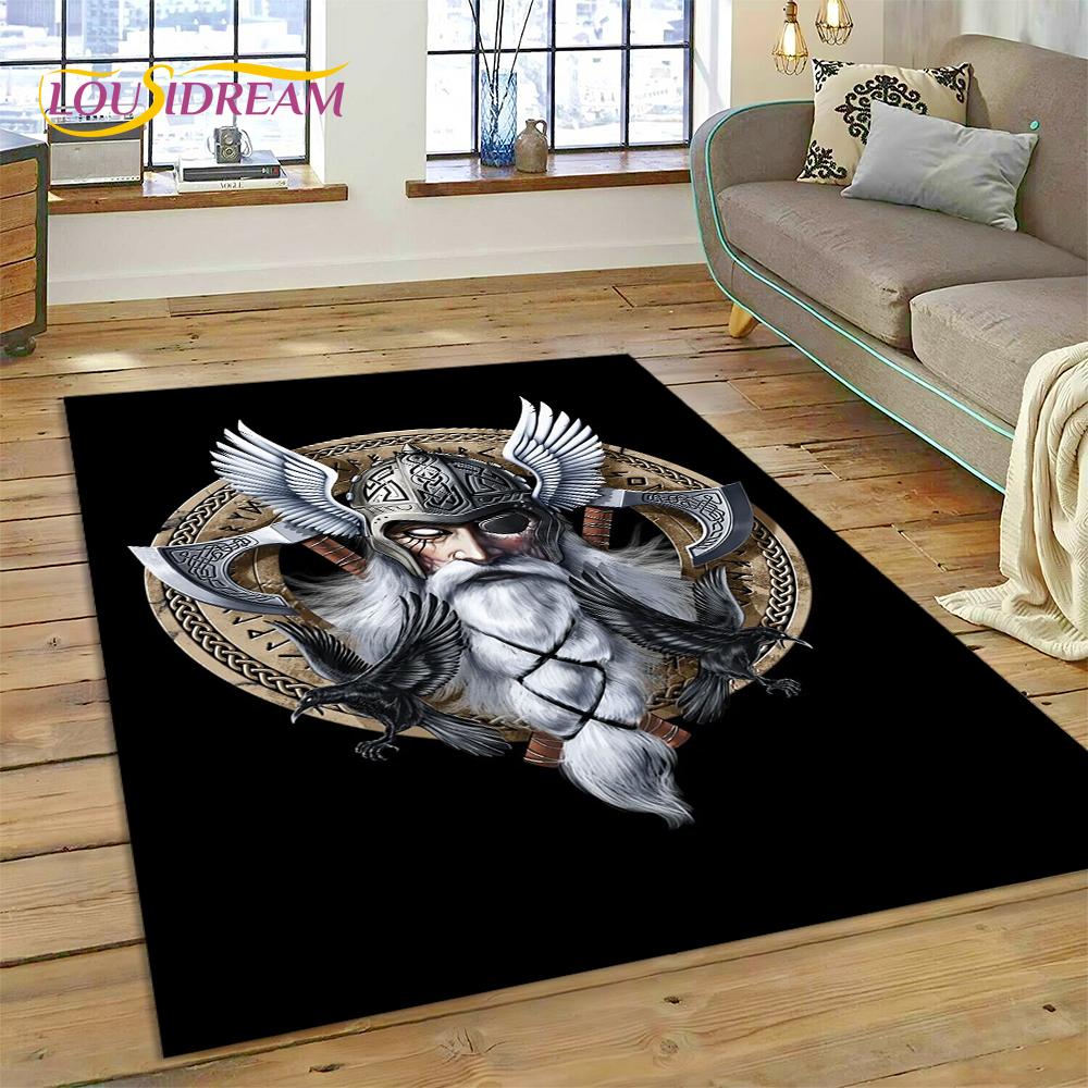 Viking Odin Valhalla Nordic Mythology Symbols Carpet Rug for Home Living Room Bedroom Sofa Doormat Decor,kids Non-slip Floor Mat