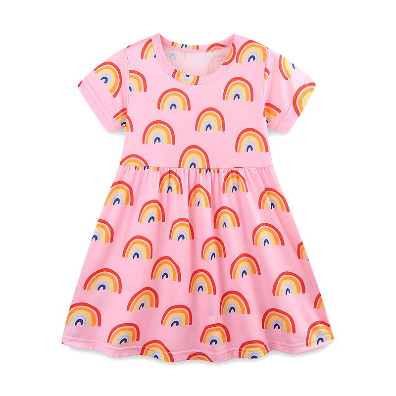 European Style Girls Floral Cartoon Short Sleeve Princess Dress 125cm