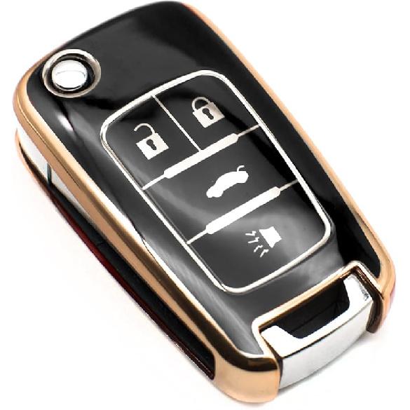 FEYOUN Key Fob Cover Compatible With Buick Encore Chevy Chevrolet Camaro Equinox Impala Sonic Trax GMC Terrain Flip 4 Buttons TPU Remote Keyless Key