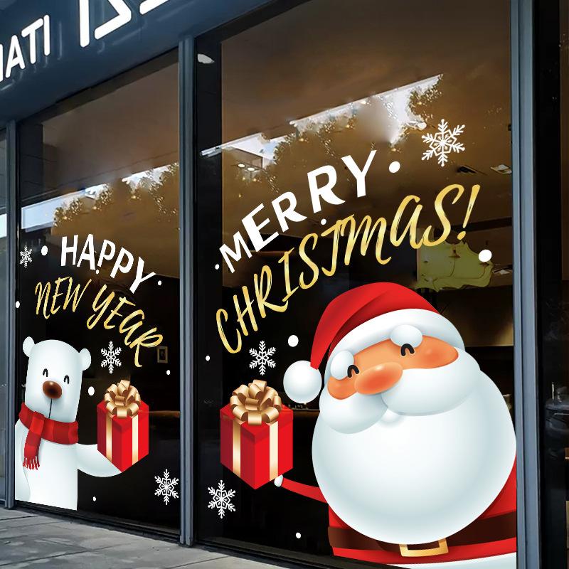 Christmas Decoration Window Glass Door Santa Claus Snowman Pattern Glass Door and Window Flower Sticker