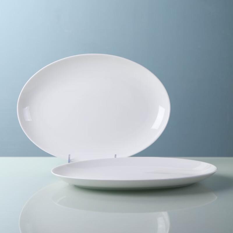 Haoya 12-inch Oval Ceramic Steaming Fish Plates, Pure White (Set of 2)
