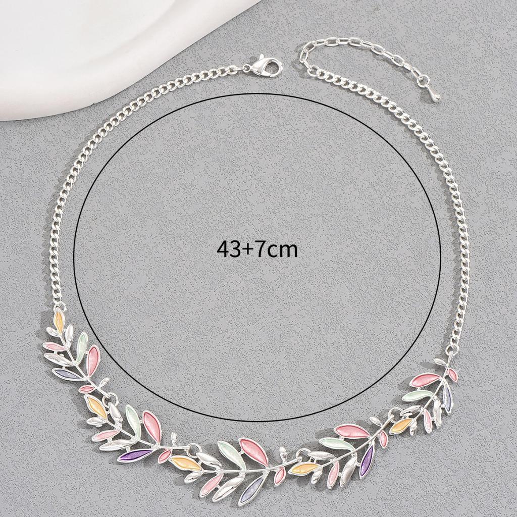 New colored leaf design necklace women's pendant personalized alloy pendant long chain necklace