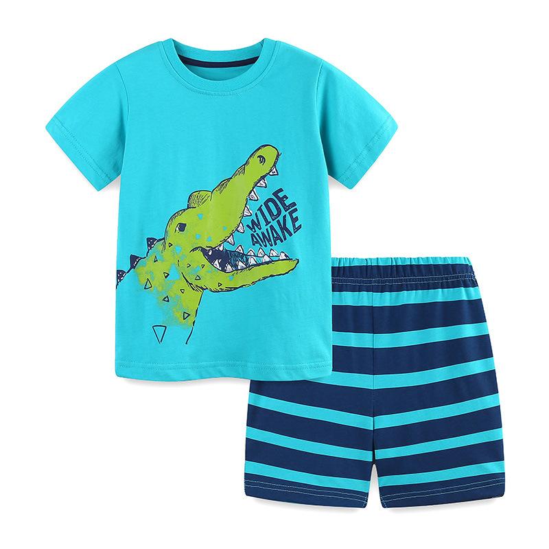

Children s clothing Summer boys suit Cartoon crocodile print crew neck shorts two-piece set 7Y(125cm）