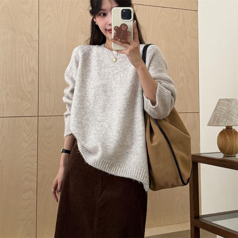 Lazy wind loose soft waxy pullover sweater women wear autumn and winter new high-end round neck knitted top women