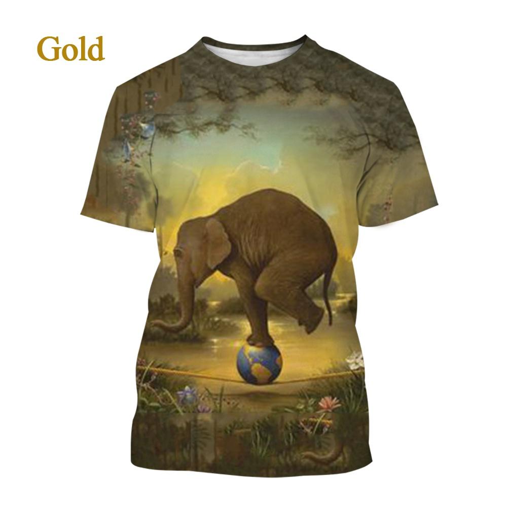 Summer Fashion 3D Printed Cute Nice Animal Elephant Men Fresh And Simple Short Sleeve Round Neck T-shirt Tops