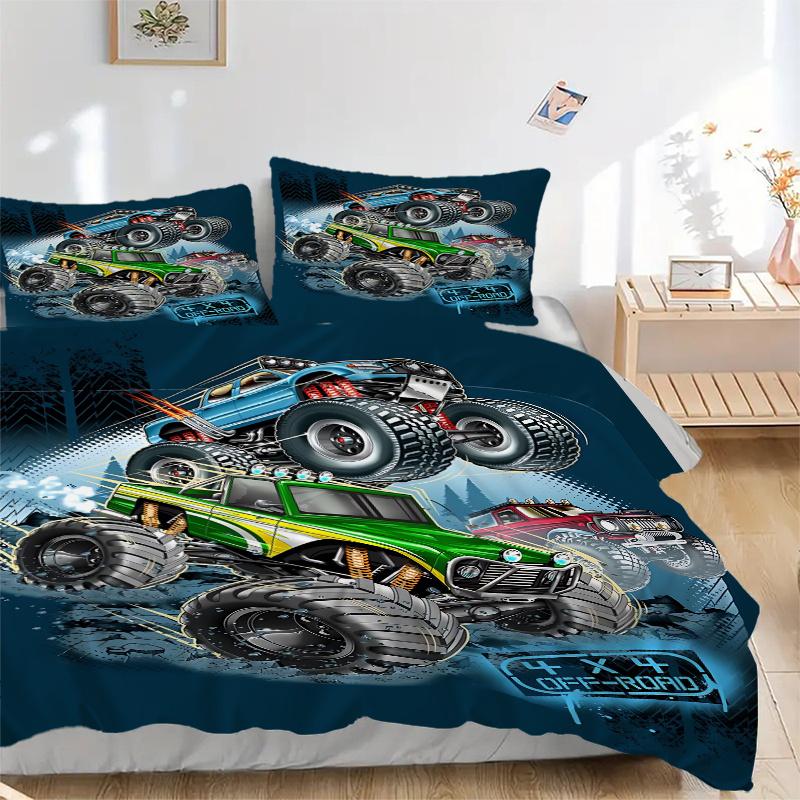 

3pcs Off-Road Monster Truck Adventure Home Decor Bedding Set-Universal Three-Piece Suit for Bedroom, Guest Room, Living Room, Hotel-Perfect 135x200cm